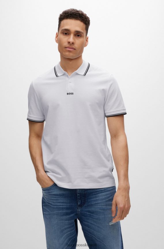 4TFNJN3848 أبيض Hugo Boss قميص بولو أبيض من بيكيه © مع تفاصيل متباينة