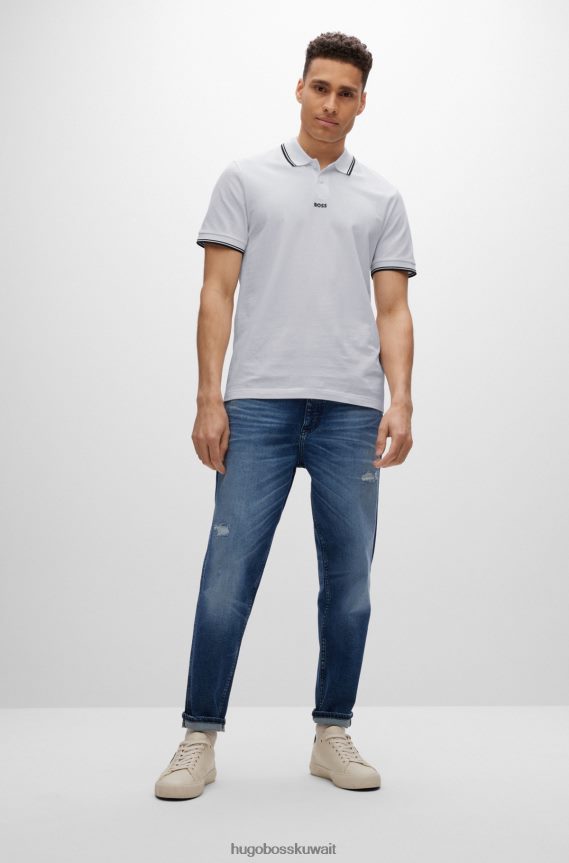 4TFNJN3848 أبيض Hugo Boss قميص بولو أبيض من بيكيه © مع تفاصيل متباينة