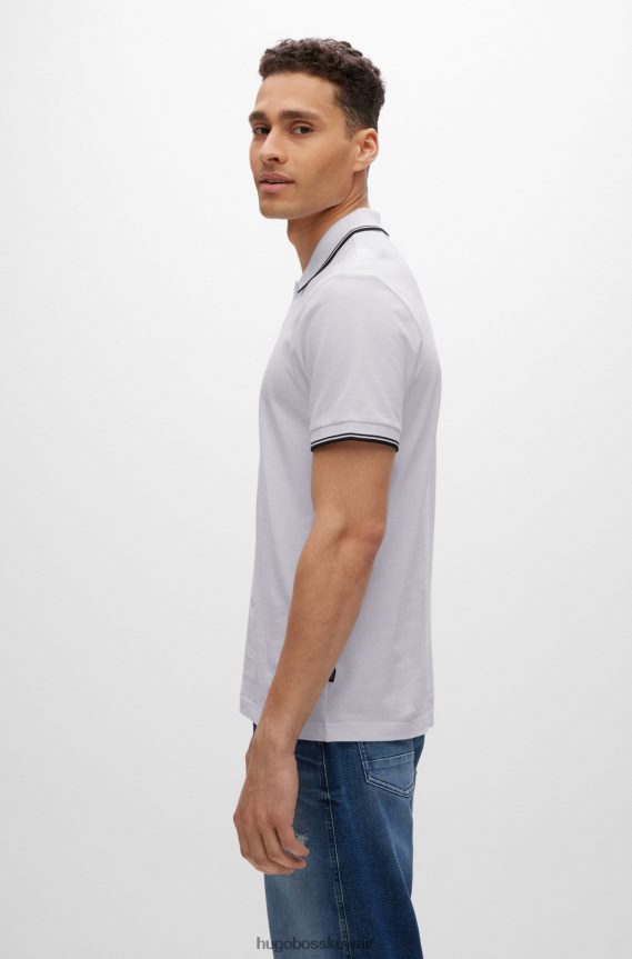 4TFNJN3848 أبيض Hugo Boss قميص بولو أبيض من بيكيه © مع تفاصيل متباينة