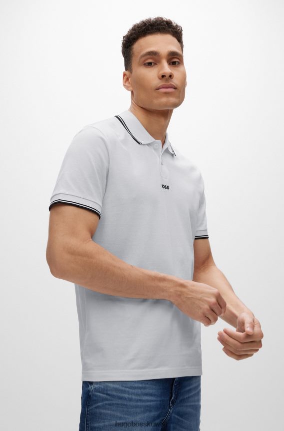 4TFNJN3848 أبيض Hugo Boss قميص بولو أبيض من بيكيه © مع تفاصيل متباينة