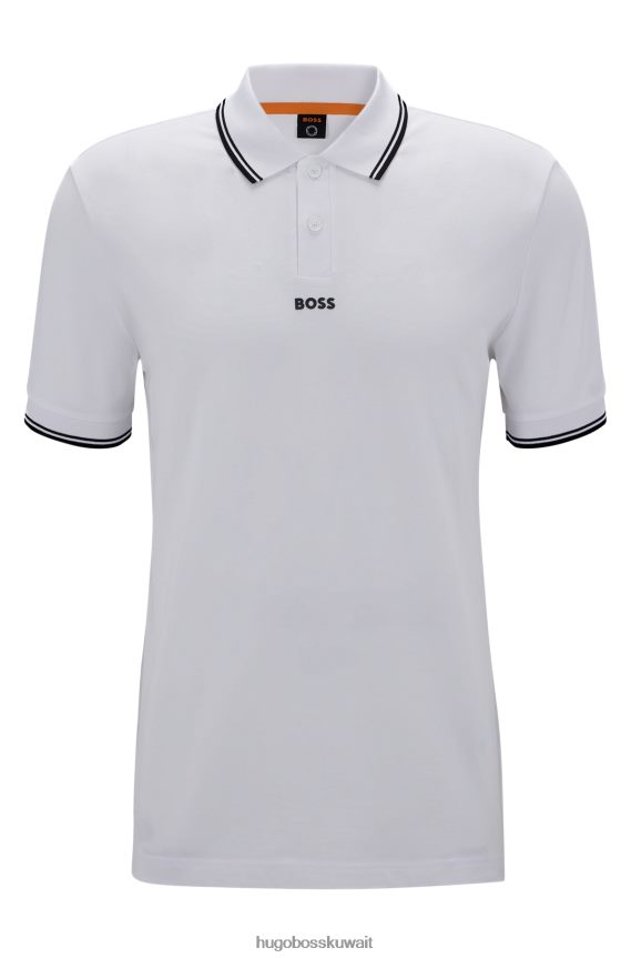 4TFNJN3848 أبيض Hugo Boss قميص بولو أبيض من بيكيه © مع تفاصيل متباينة