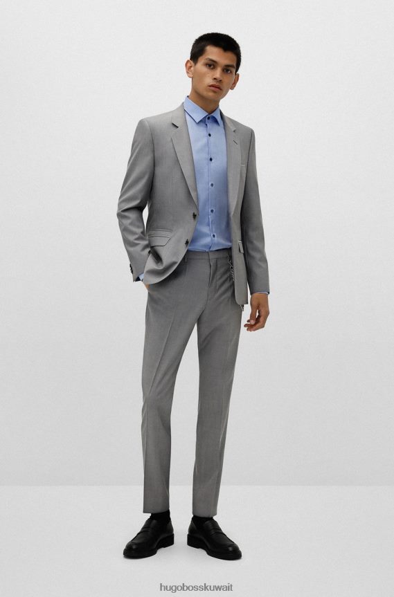 4TFNJN3850 أزرق فاتح Hugo Boss قميص هوغو بقصة ضيقة باللون الأزرق الفاتح، مصنوع من قطن أكسفورد سهل الكي