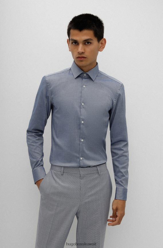 4TFNJN3851 أزرق Hugo Boss قميص هوغو الأزرق بقصة ضيقة مصنوع من قطن أكسفورد سهل الكي