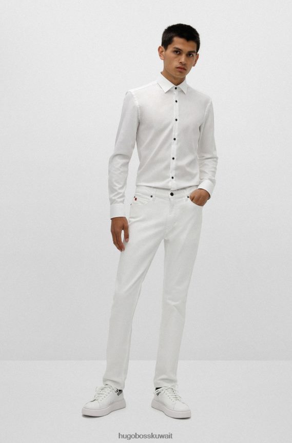 4TFNJN3852 أبيض Hugo Boss قميص Hugo بقصة ضيقة مصنوع من قطن أكسفورد سهل الكي باللون الأبيض