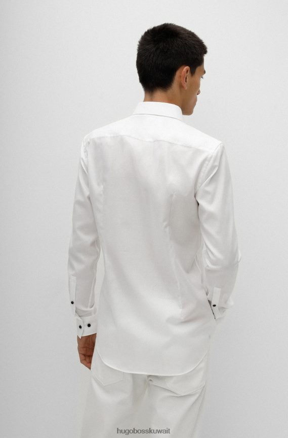 4TFNJN3852 أبيض Hugo Boss قميص Hugo بقصة ضيقة مصنوع من قطن أكسفورد سهل الكي باللون الأبيض