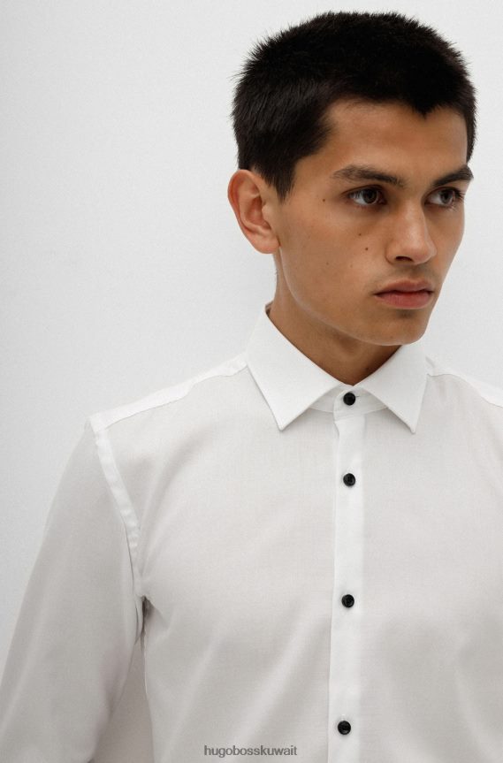 4TFNJN3852 أبيض Hugo Boss قميص Hugo بقصة ضيقة مصنوع من قطن أكسفورد سهل الكي باللون الأبيض