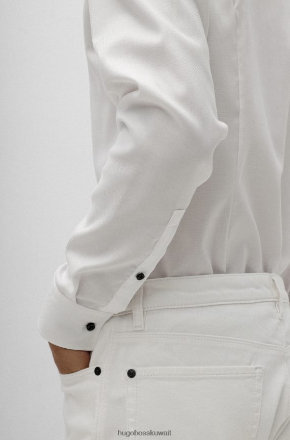 4TFNJN3852 أبيض Hugo Boss قميص Hugo بقصة ضيقة مصنوع من قطن أكسفورد سهل الكي باللون الأبيض