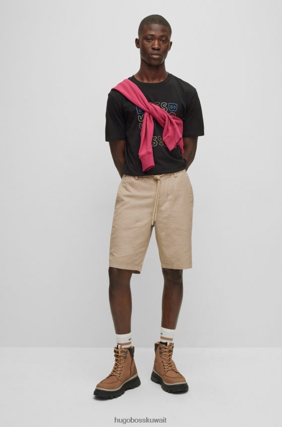 4TFNJN3854 البيج الفاتح Hugo Boss شورت بقصّة مدببة من نسيج قطني مضلع باللون البيج الفاتح