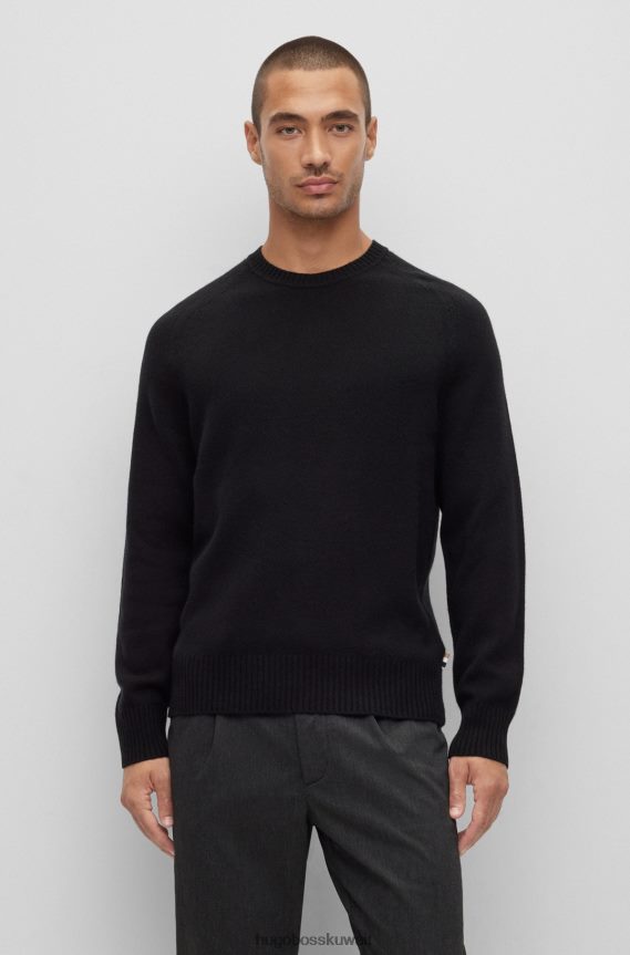 4TFNJN3855 أسود Hugo Boss سترة سوداء برقبة دائرية من هوغو الكشمير المسؤول