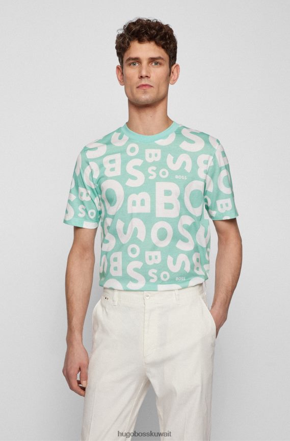 4TFNJN3862 اخضر فاتح Hugo Boss تي شيرت برقبة دائرية من القطن المرسيري مع طباعة موسمية باللون الأخضر الفاتح