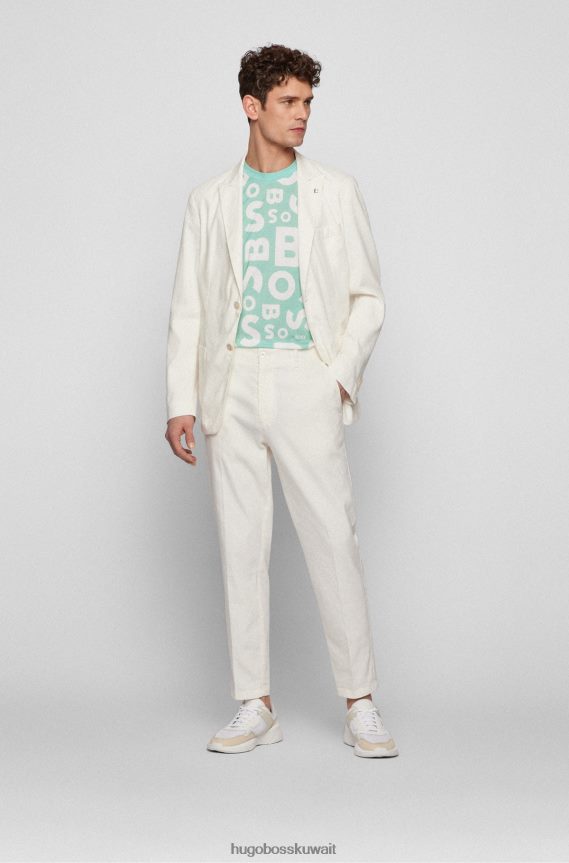 4TFNJN3862 اخضر فاتح Hugo Boss تي شيرت برقبة دائرية من القطن المرسيري مع طباعة موسمية باللون الأخضر الفاتح