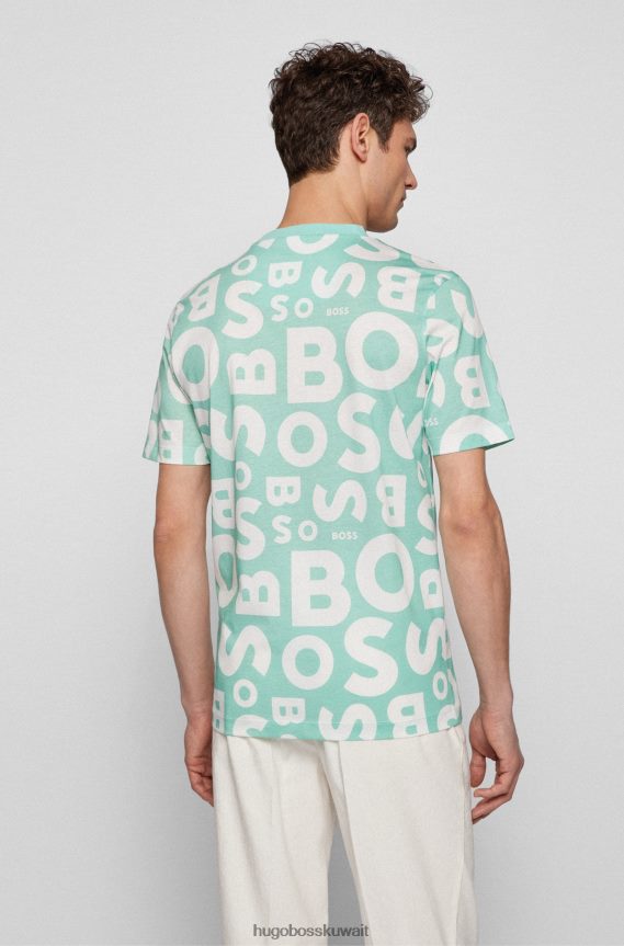 4TFNJN3862 اخضر فاتح Hugo Boss تي شيرت برقبة دائرية من القطن المرسيري مع طباعة موسمية باللون الأخضر الفاتح