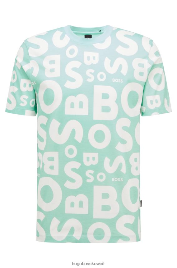 4TFNJN3862 اخضر فاتح Hugo Boss تي شيرت برقبة دائرية من القطن المرسيري مع طباعة موسمية باللون الأخضر الفاتح