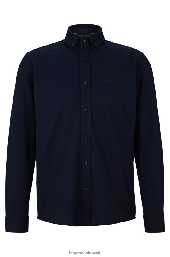 4TFNJN3876 أزرق غامق Hugo Boss قميص Hugo ذو قصة عادية باللون الأزرق الداكن مصنوع من مزيج القطن المنظم