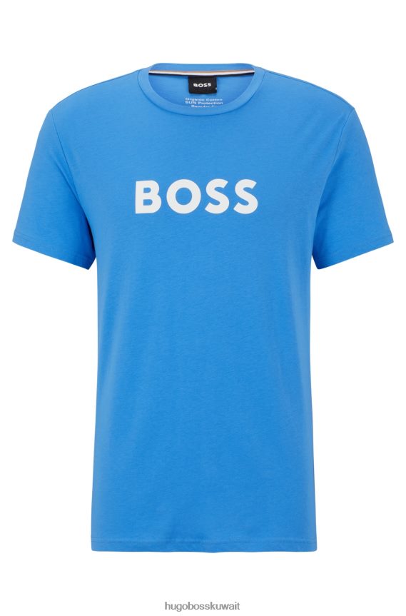 4TFNJN3881 أزرق Hugo Boss تي شيرت أزرق من القطن العضوي بقصة مريحة مع شعار هوغو متباين