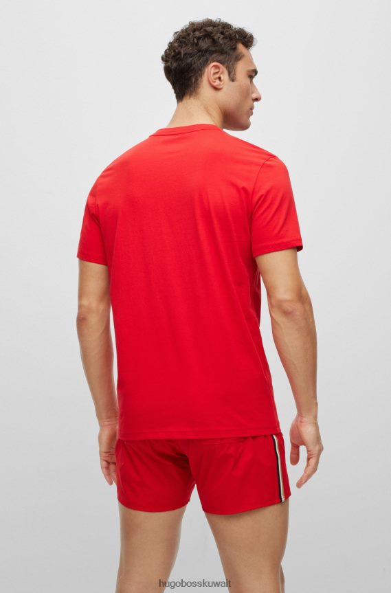 4TFNJN3883 أحمر Hugo Boss تي شيرت Hugo باللون الأحمر من القطن العضوي بقصة مريحة وشعار متباين