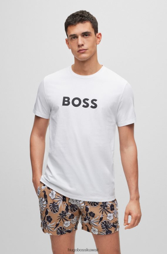 4TFNJN3887 أبيض Hugo Boss تي شيرت أبيض من القطن العضوي بقصة مريحة مع شعار Hugo بلون متباين