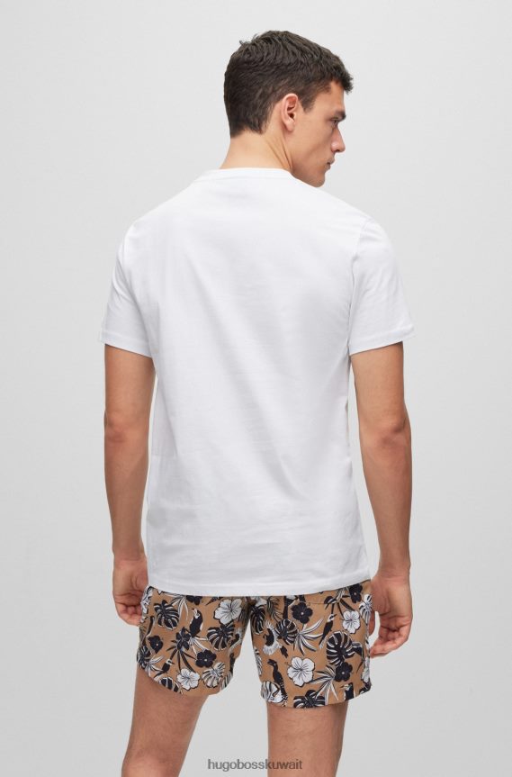 4TFNJN3887 أبيض Hugo Boss تي شيرت أبيض من القطن العضوي بقصة مريحة مع شعار Hugo بلون متباين