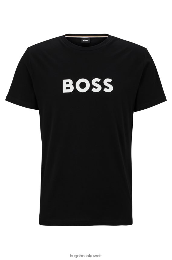 4TFNJN3888 أسود Hugo Boss تي شيرت من القطن العضوي بقصة مريحة مع شعار هوغو بلون متباين باللون الأسود