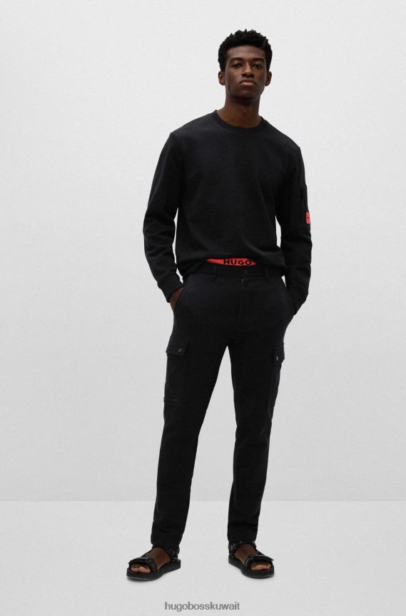 4TFNJN3893 أسود Hugo Boss قميص من النوع الثقيل من قطن تيري باللون الأسود مع شعار هوغو باللون الأحمر