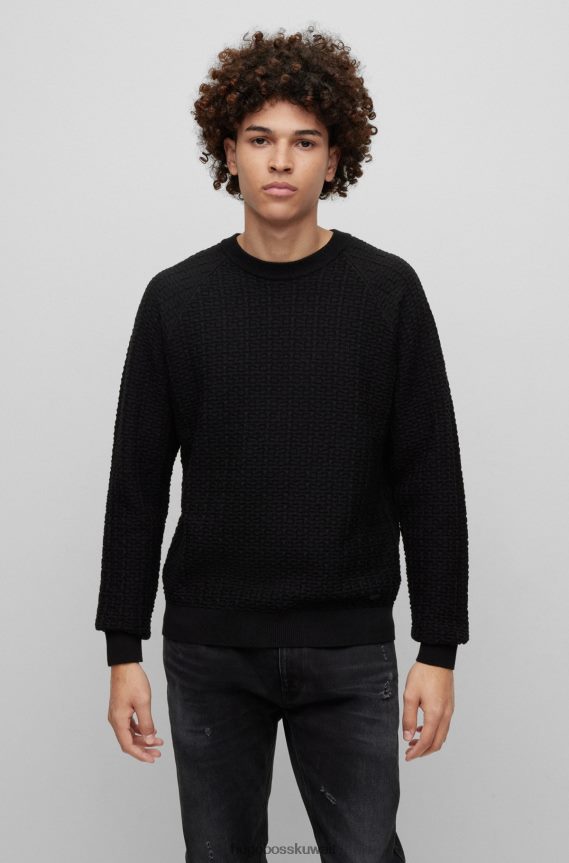 4TFNJN3899 أسود Hugo Boss سترة Hugo المريحة من القطن المنظم باللون الأسود