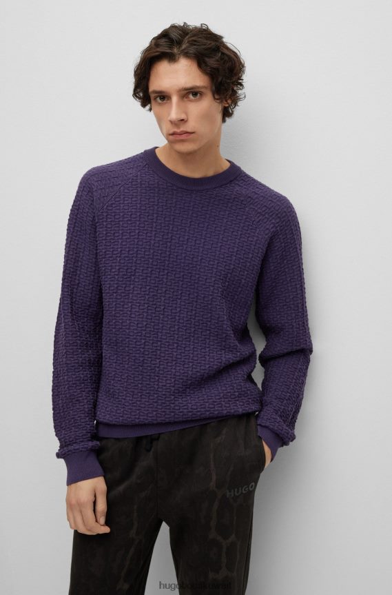 4TFNJN3900 الأرجواني الداكن Hugo Boss سترة مريحة من القطن المنظم باللون الأرجواني الداكن