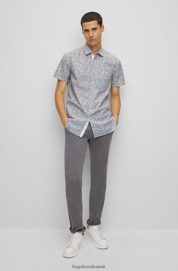 4TFNJN3907 أبيض Hugo Boss قميص أبيض بقصّة ضيّقة مصنوع من قطن هوغو المطاطي المطبوع