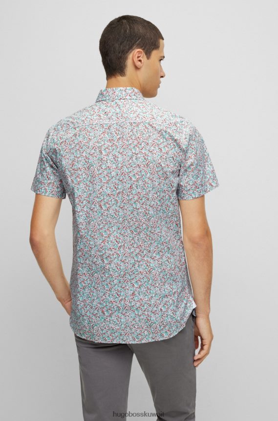 4TFNJN3907 أبيض Hugo Boss قميص أبيض بقصّة ضيّقة مصنوع من قطن هوغو المطاطي المطبوع