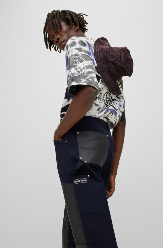 4TFNJN3911 أزرق غامق Hugo Boss × بنطلون فيبس مقاوم للماء مصنوع من بقايا المواد