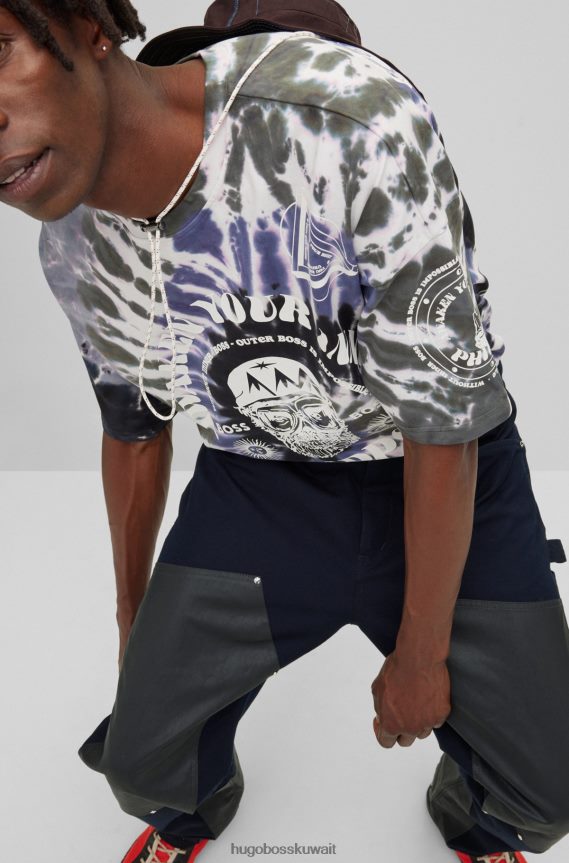 4TFNJN3911 أزرق غامق Hugo Boss × بنطلون فيبس مقاوم للماء مصنوع من بقايا المواد