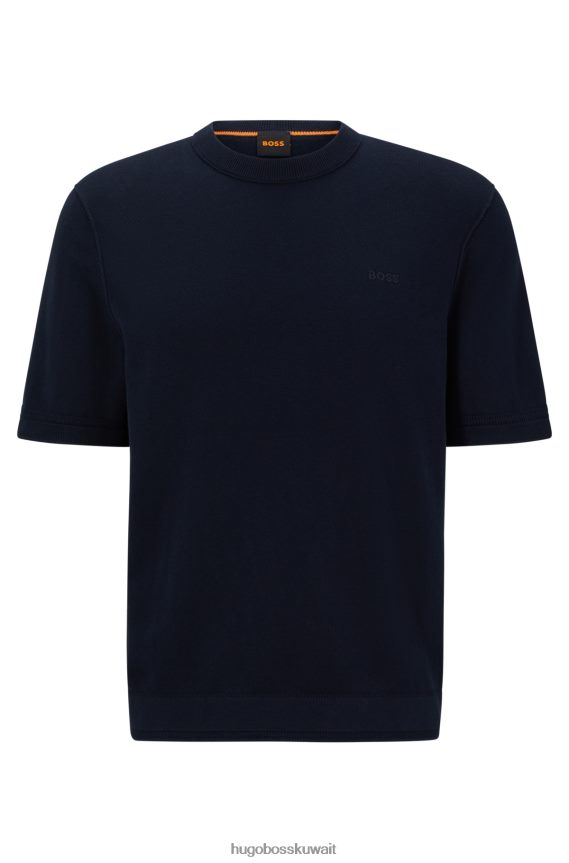 4TFNJN3912 أزرق غامق Hugo Boss هوغو سترة زرقاء داكنة بأكمام قصيرة من القطن والكشمير