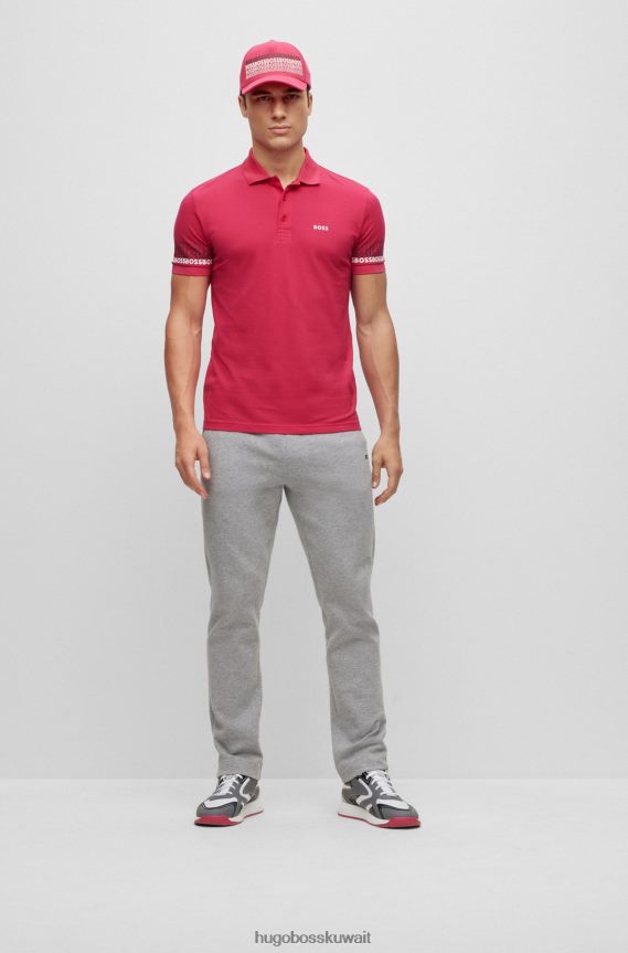 4TFNJN3915 أحمر Hugo Boss قميص بولو من قطن بيكيه © جاكار باللون الأحمر مع شعارات هوغو متعددة الألوان