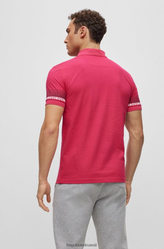 4TFNJN3915 أحمر Hugo Boss قميص بولو من قطن بيكيه © جاكار باللون الأحمر مع شعارات هوغو متعددة الألوان