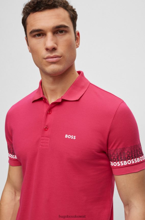 4TFNJN3915 أحمر Hugo Boss قميص بولو من قطن بيكيه © جاكار باللون الأحمر مع شعارات هوغو متعددة الألوان