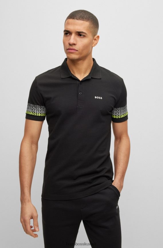 4TFNJN3917 أسود Hugo Boss قميص بولو هوغو أسود من قطن بيكيه © جاكار مع شعارات متعددة الألوان