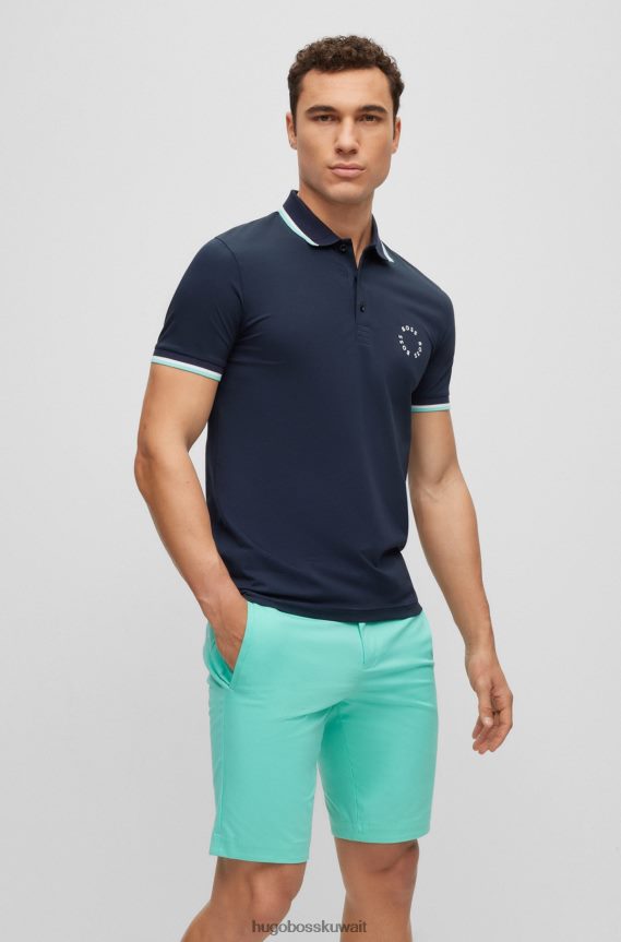 4TFNJN3922 أزرق غامق Hugo Boss قميص بولو من القطن المطاطي بقصّة ضيّقة مزين بعلامة هوغو الدائرية باللون الأزرق الداكن