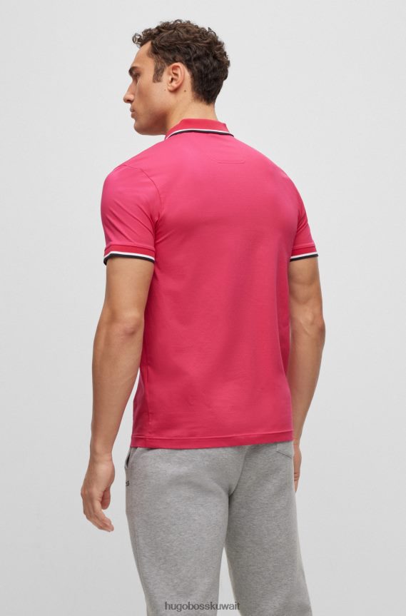 4TFNJN3923 لون القرنفل Hugo Boss قميص بولو وردي من Hugo مصنوع من القطن المطاطي بقصة ضيقة وعلامة تجارية دائرية