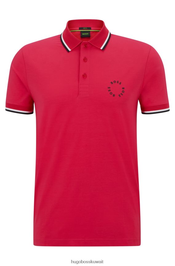 4TFNJN3923 لون القرنفل Hugo Boss قميص بولو وردي من Hugo مصنوع من القطن المطاطي بقصة ضيقة وعلامة تجارية دائرية