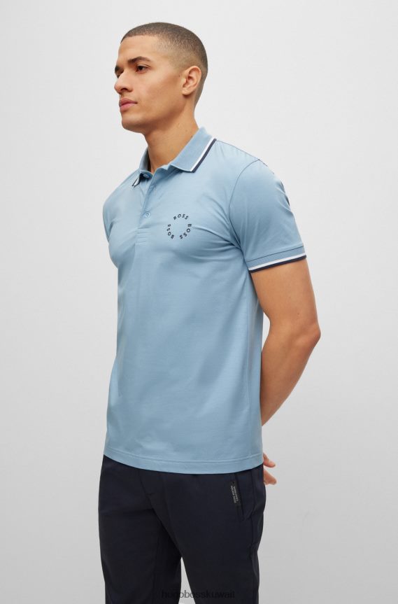 4TFNJN3924 أزرق Hugo Boss قميص بولو أزرق من القطن المطاطي بقصة ضيقة وعلامة تجارية دائرية من Hugo