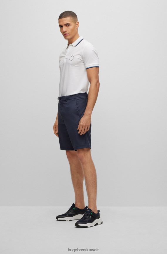 4TFNJN3925 أبيض Hugo Boss قميص بولو من Hugo مصنوع من القطن المطاطي بقصة ضيقة وعلامة تجارية دائرية باللون الأبيض