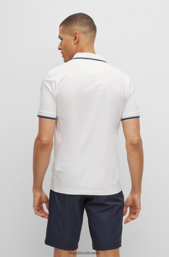 4TFNJN3925 أبيض Hugo Boss قميص بولو من Hugo مصنوع من القطن المطاطي بقصة ضيقة وعلامة تجارية دائرية باللون الأبيض