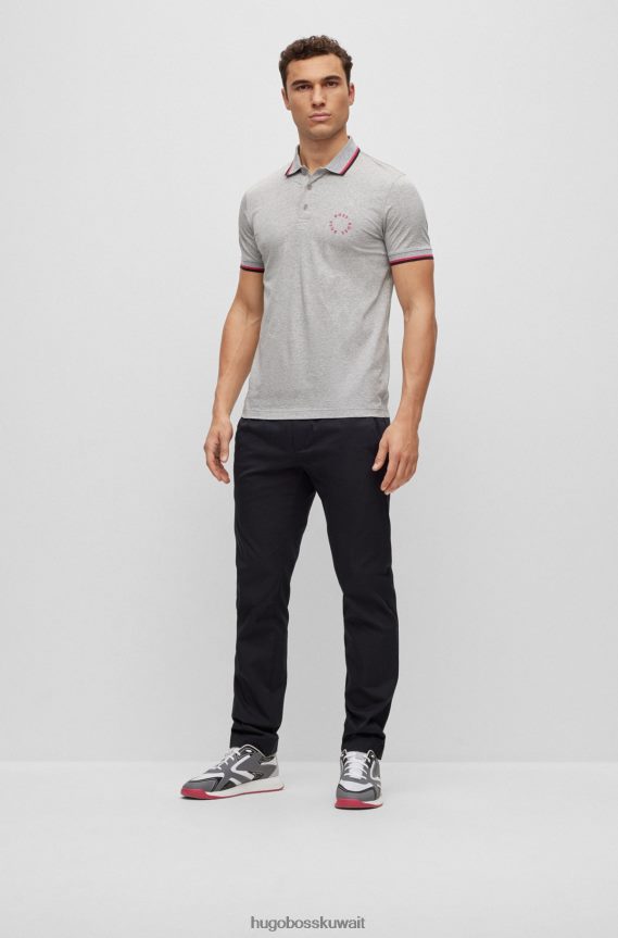 4TFNJN3926 رمادي فاتح Hugo Boss قميص بولو من القطن المطاطي بقصة ضيقة مع علامة تجارية دائرية باللون الرمادي الفاتح
