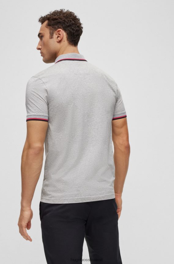 4TFNJN3926 رمادي فاتح Hugo Boss قميص بولو من القطن المطاطي بقصة ضيقة مع علامة تجارية دائرية باللون الرمادي الفاتح