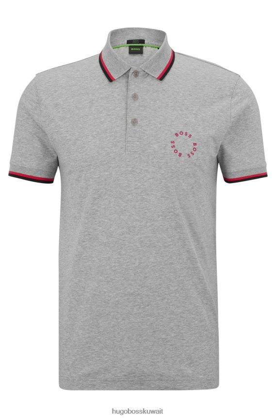 4TFNJN3926 رمادي فاتح Hugo Boss قميص بولو من القطن المطاطي بقصة ضيقة مع علامة تجارية دائرية باللون الرمادي الفاتح