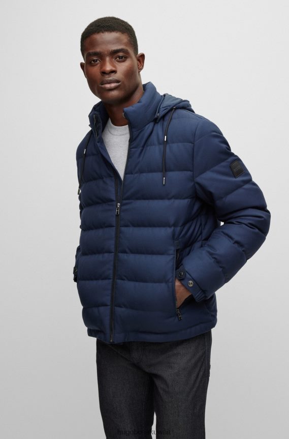 4TFNJN3928 أزرق غامق Hugo Boss سترة بغطاء للرأس من نسيج قطني طويل من الصوف الخالص باللون الأزرق الداكن