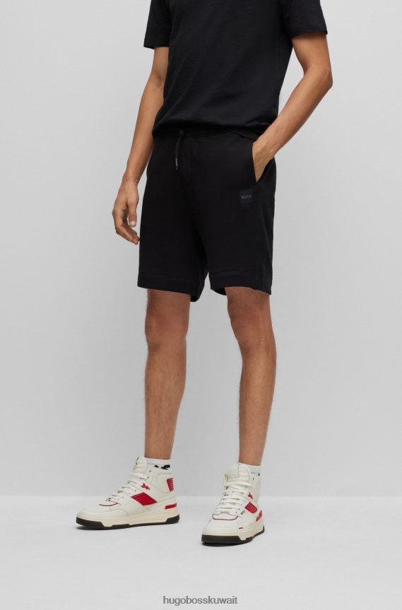 4TFNJN3931 أسود Hugo Boss شورت هوغو برباط من قطن تيري الفرنسي مع رقعة شعار باللون الأسود