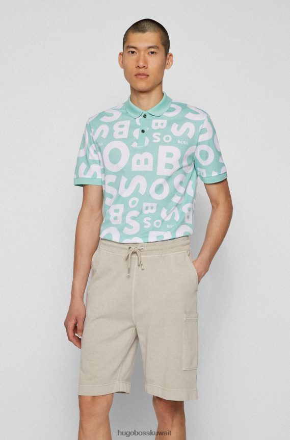 4TFNJN3934 اخضر فاتح Hugo Boss قميص بولو بطبعة شعار الماركة من قطن هيوغو باللون الأخضر الفاتح