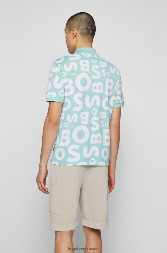 4TFNJN3934 اخضر فاتح Hugo Boss قميص بولو بطبعة شعار الماركة من قطن هيوغو باللون الأخضر الفاتح