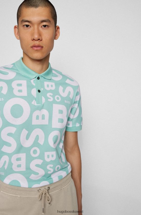 4TFNJN3934 اخضر فاتح Hugo Boss قميص بولو بطبعة شعار الماركة من قطن هيوغو باللون الأخضر الفاتح