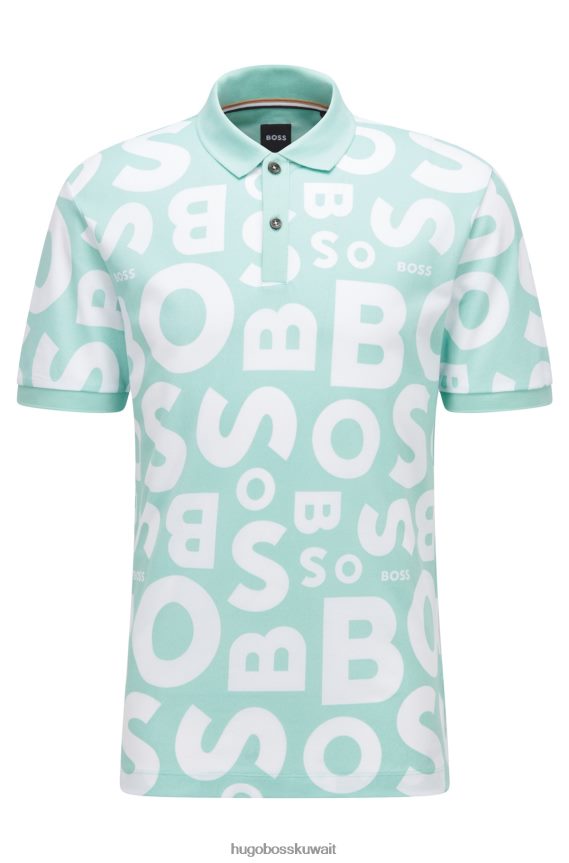 4TFNJN3934 اخضر فاتح Hugo Boss قميص بولو بطبعة شعار الماركة من قطن هيوغو باللون الأخضر الفاتح